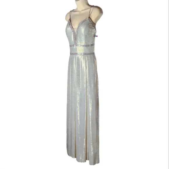 Camille Dress Metallic Sweetheart Rhinstone Maxi Champagne Plus Size 14 - Picture 6 of 17